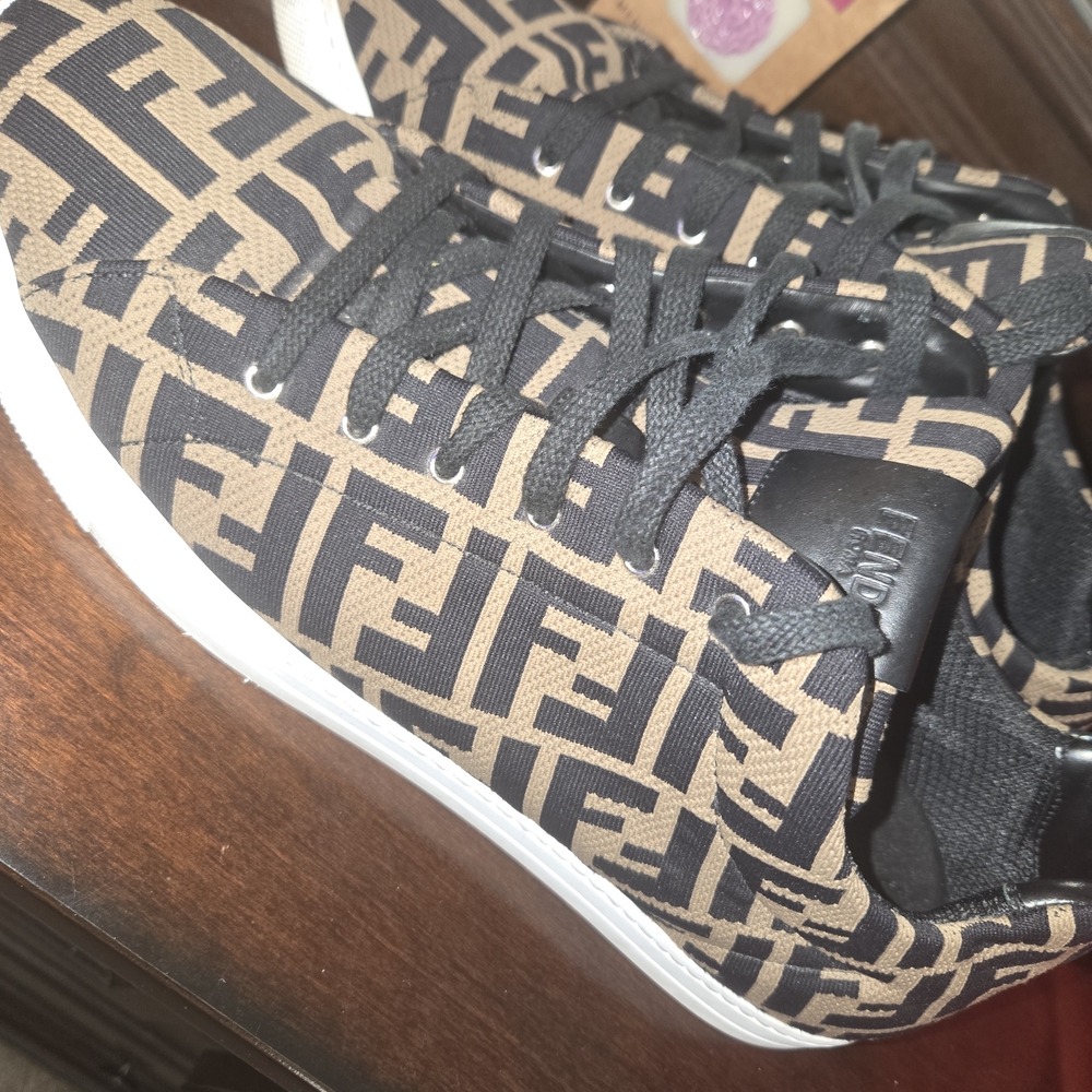Fendi Men's Black and Brown Logo Sneakers